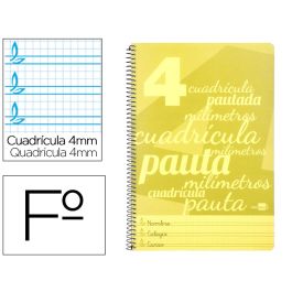Cuaderno Espiral Liderpapel Folio Pautaguia Tapa Plastico 80H 75 gr Cuadro Pautado 4 mm Con Margen Color Amarillo