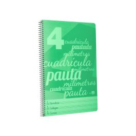 Cuaderno Espiral Liderpapel Folio Pautaguia Tapa Plastico 80H 75 gr Cuadro Pautado 4 mm Con Margen Color Verde