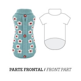 Nayeco Jersey de Punto Pin Up para Mascota, Estampado Flores Blancas, con Ojal para Correa y Elástico para Cola, 50 cm