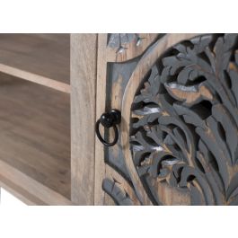 GINER Y COLOMER Mueble TV con 2 Puertas y 2 Huecos en Madera de Mango, Acabado Natural y Azul