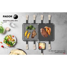 Fagor FGRG8 Raclette y Grill para 8 personas con Piedra, 1400W, Termostato Regulable