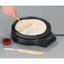 Severin CM2198 Crepiere 30cm 1000W con Termostato Regulable, Espátula y Distribuidor de Masa, Color Negro