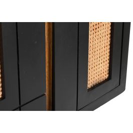 DKD Home Decor Buffet Negro y Natural de Madera de Mango y Ratán con Patas de Metal, 4 Puertas, 2 Estanterías, 160x40x90 cm