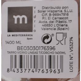 Tarro de Vidrio con Líneas y Tapón de Corcho 1400 ml - La Mediterranea (12 Unidades) Tarro de Vidrio con Líneas y Tapón de Corcho 1400 ml - La Mediterranea (12 Unidades)