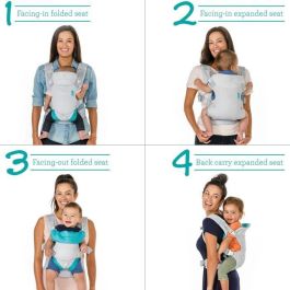 Infantino Portabebés Flip Air Transpirable para Niños 3.6-14.5 kg con 4 Modos de Transporte, Asiento y Correas Ajustables, Gris Turquesa