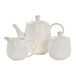 DKD Home Decor Tetera Set de 4 (2 Unidades) Porcelana Bambú Blanco Natural 20 x 7 x 26 cm