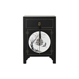 DKD Home Decor Mesita de Noche Oriental Masako Negra y Blanca con 1 Cajón y 2 Puertas 36 x 66 x 45 cm