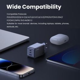 UGREEN 35042 Cargador Nexode Air 65W, 2x USB-C, 1x USB-A, Carga Rápida, Gris