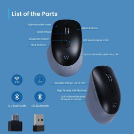 Ewent EW3243 Ratón Inalámbrico Triple Conexión Bluetooth 3.0/5.2 y 2.4GHz Clic Silencioso 3200 DPI Multi-dispositivo Negro Gris Ewent EW3243 Ratón Inalámbrico Triple Conexión Bluetooth 3.0/5.2 y 2.4GHz Clic Silencioso 3200 DPI Multi-dispositivo Negro Gris