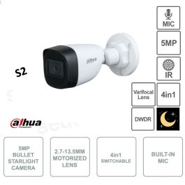 (Dh-Hac-Hfw2501Tup-Z-A-27135-S2) Dahua Cámara Híbrida Bullet Serie 2, 5Mp, Ir 80M, Wdr, Ip67, Micrófono Incorporado, Varifocal 2.7-13.5Mm