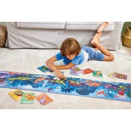 Puzzle dinosaurios 1.5 metros largo contiene 200 piezas los esqueletos brillan en la oscuridad. incluye 10 cartas con datos. 150x30x0,2cm