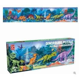 Puzzle dinosaurios 1.5 metros largo contiene 200 piezas los esqueletos brillan en la oscuridad. incluye 10 cartas con datos. 150x30x0,2cm