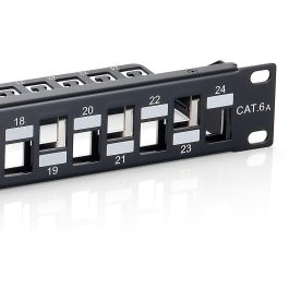 EQUIP Patch Panel 76932407201, 24 Puertos Cat6A FTP Keystone, Montaje en Bastidor 1U, Negro