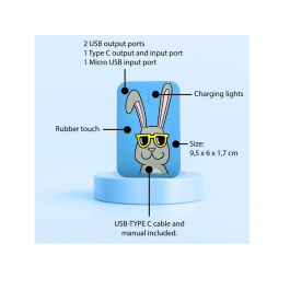 Wondee Batería Externa 10.000 mAh Conejo Gafas Sol Diseño Alegre y Estilo