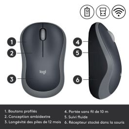 Logitech M185 Ratón Inalámbrico RF Plug & Play con Nano Receptor USB, Diseño Ergonómico, Batería hasta 1 Año, Gris