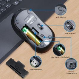 Ewent EW3218 Ratón óptico inalámbrico con clics silenciosos, 800-1600 DPI, receptor USB-A nano, 4 botones, ambidiestro, negro, pilas AA incluidas. Ewent EW3218 Ratón óptico inalámbrico con clics silenciosos, 800-1600 DPI, receptor USB-A nano, 4 botones, ambidiestro, negro, pilas AA incluidas.