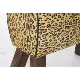 DKD Home Decor Reposapiés Colonial Marrón Negro Madera Piel 67 x 51 x 30 cm