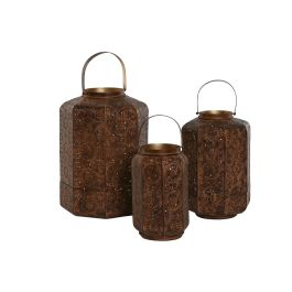 DKD Home Decor Portavelas Árabe Marrón Dorado Metal Set de 3 26 x 38.5 x 26 cm