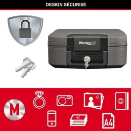 Master Lock Caja fuerte ignífuga 7.8 litros con protección para soportes multimedia, alta resistencia al fuego y cerradura de llave, negra.