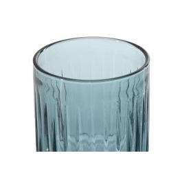 DKD Home Decor Vaso de Cristal Azul Rayado 275ml - Set de 6 Vasos Apto para Microondas y Lavavajillas 7.5x9.5x7.5 cm