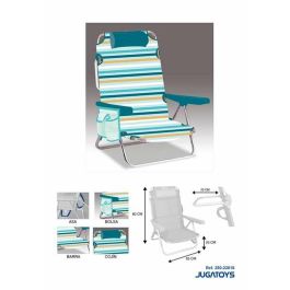 Silla playa aluminio multiposicion rayas con reposacabezas 25 cm, almohadilla y bolso lateral, 80x65x45cm, 25 cm altura asiento. Precio: 36.49999969. SKU: B13NZX73ZV