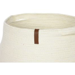 DKD Home Decor Set de 3 (2 Unidades) Cesta Crema Natural Fibra y Pu 34 x 34 x 34 cm