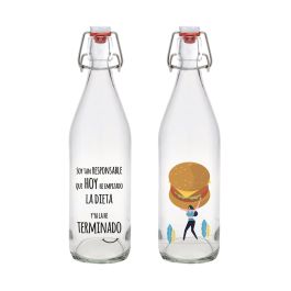 Inde Botella Vidrio Decorada Chistes 1L 8.6x8.6x31cm (12 Unidades)