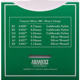 Aranjuez 400 - Cuerdas para Guitarra Clásica Nylon Concert Silver Tensión Alta