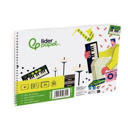 Bloc Musica Liderpapel Combi Pentagrama 3 mm Mas Cuadricula De 4 mm Para Anotaciones Cuarto20 Hojas 100 gr-M2