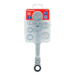 Workpro Llave de Estrella Doble con Carraca Articulada 14x19 mm, 6 Bocas Intercambiables 8-17 mm, Cr-V, 7 Piezas
