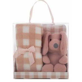 Set caja manta cuadros 90 x75 cm rosa palo + perro 26 cm Set caja manta cuadros 90 x75 cm rosa palo + perro 26 cm