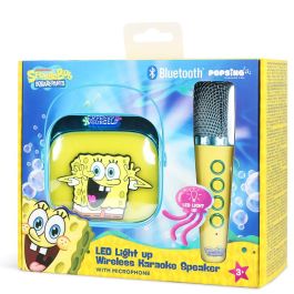 OTL Technologies Altavoz Karaoke Inalámbrico LED Bob Esponja con Micrófono Bluetooth para Niños y Adultos, Compatible con Smartphones y Tablets