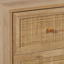 Home Deco Factory Cómoda 3 Cajones Bali, Madera y Ratán, Estilo Balinés, 90x39x79 cm