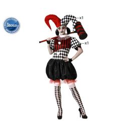 Disfraz Arlequín Blanco Y Negro Con Gorro Para Mujer Adulto Halloween Circo Comedia Del Arte XS-S