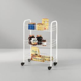 Metaltex Carro multiusos 3 estantes 41x23x63 cm con ruedas, alambre plastificado blanco LDPE