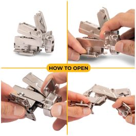 Emuca Lote de 10 bisagras supercodo X91 apertura 165 grados con cierre suave y suplementos Euro, Altura 0, Acero, Niquelado