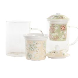 DKD Home Decor Taza para Infusiones Tradicional Porcelana y Cristal Verde Beige 300ml 8 x 14.5 x 12 cm (6 Unidades)