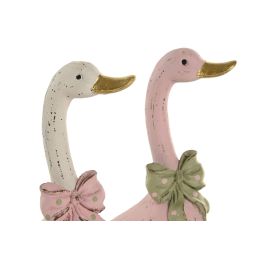 DKD Home Decor Figura de Resina Pato Cottage Rosa Blanco 6.5 x 15 x 9.5 cm (4 Unidades)