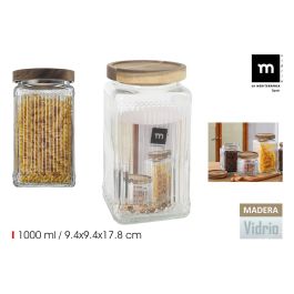 Tarro de vidrio cuad.T con tapa de madera Lignes 1L - La Mediterranea (12 Unidades) Precio: 35.50000003. SKU: B1KDVSAQ3R