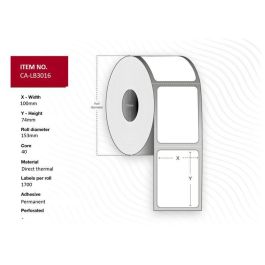 Capture Label 100 x 74 Core 40 Ø 153 mm. White. DT. Permanent. 1700 labels per roll. 8 rolls per box. Precio: 237.50000032. SKU: B1BZB57RXT