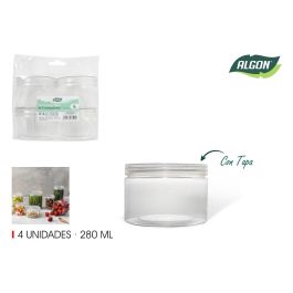 Algon Set de 4 Tarros PET con Tapa de Plástico 280 ml (12 Unidades)