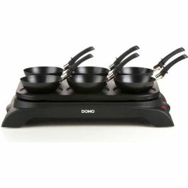 Domo DO8710W Crepiere + Wok 2 en 1, Bandeja Antiadherente para Panqueques y 6 Sartenes Wok para 6 Personas, 1000W, Negro