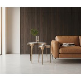 Giner y Colomer Lote de 2 Mesas Cilíndricas de Madera de Mango, Natural, 57CM y 41CM