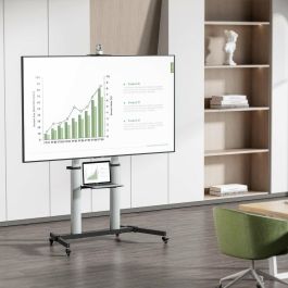 AISENS - SOPORTE DE SUELO PRO CON RUEDAS, BANDEJAS PARA DVD Y SOPORTE DE CAMARA PARA MONITOR/TV 100KG DE 60-100, NEGRO-PLATA