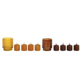 DKD Home Decor Vela 7x8x7 cm Set 4 Mostaza Marron Cera Parafina Cristal Duración 5h