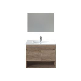 Forés/Arkit Mueble suspendido para baño, 2 puertas + espejo, marrón nordik, melamina y PVC, 80x45x64 cm