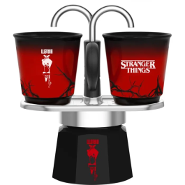 Bialetti Cafetera Italiana BIA8006363095280 Colección Stranger Things Set Mini Express con 2 Tazas Termosensibles Negro/Rojo