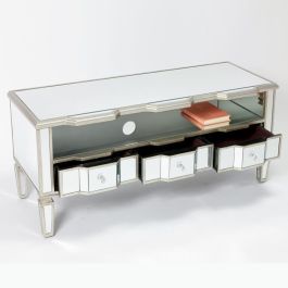 DKD Home Decor Mueble TV Glam Espejo Plateado 112 x 45 x 50 cm con 3 Cajones