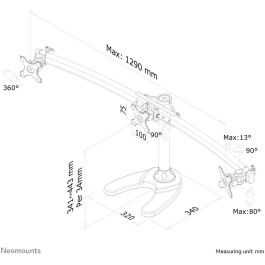 Neomounts FPMA-D700DD3 Soporte de Mesa para 3 Monitores de 10-27" (69 cm), 8KG/Pantalla, Fijación Escritorio, Negro