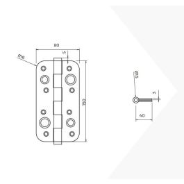 Emuca Lote de 5 bisagras de seguridad para puertas, 150x80mm, bisagras antipalanca con cantos redondos, sin remate, Acero, Níquel satinado